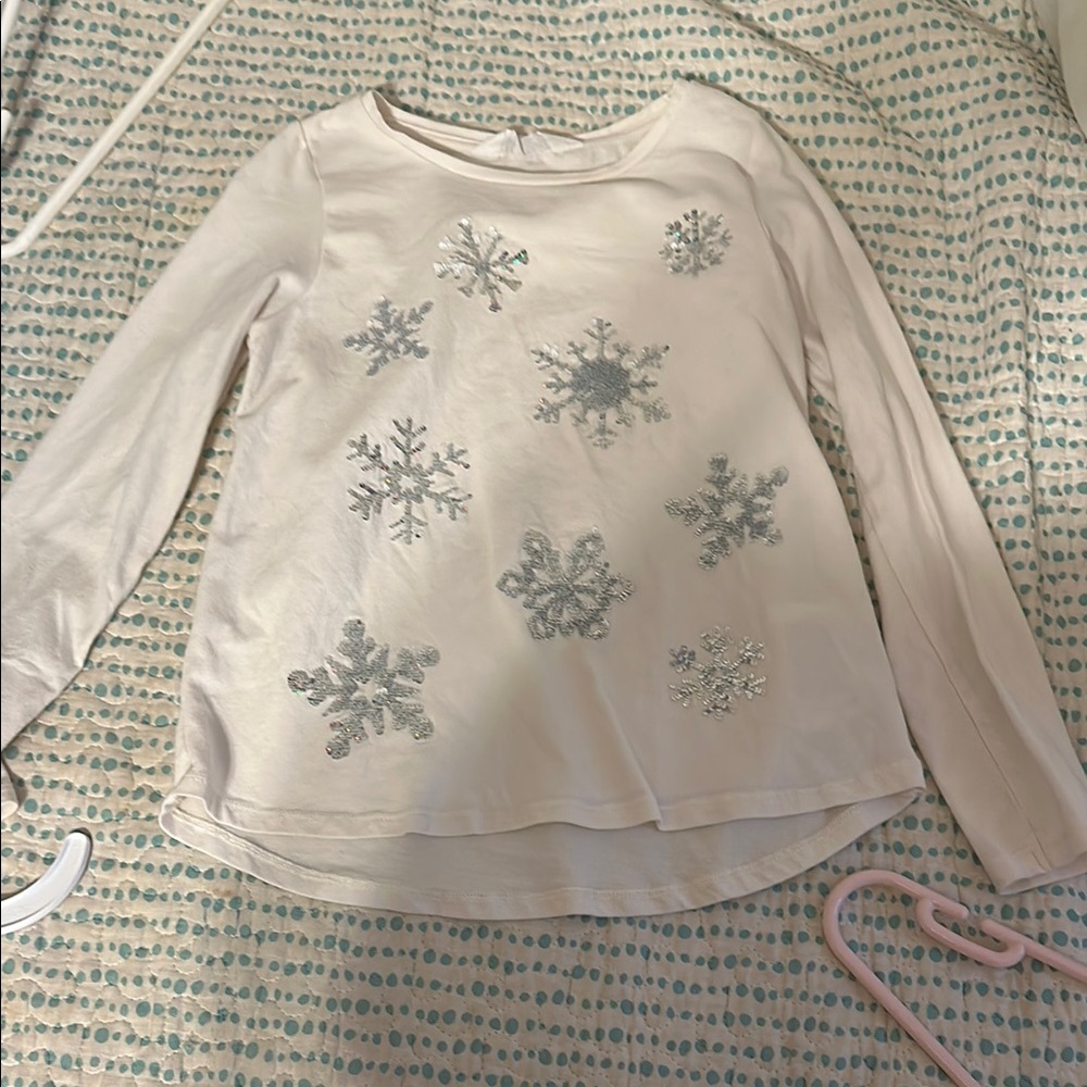 H&M Kids Long Sleeve Tee with Snowflake Design - Cream and Silver